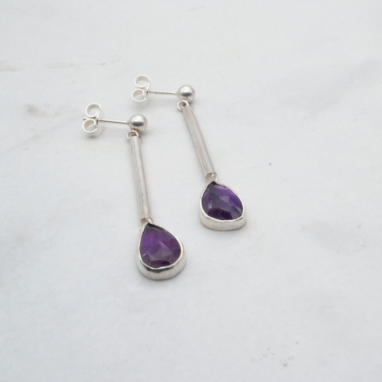 Amethyst freeform dangle earrings in sterling silver