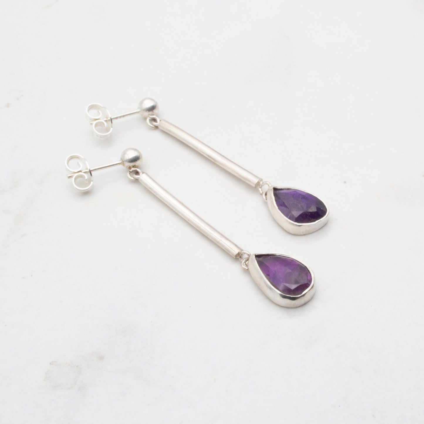 Amethyst freeform dangle earrings in sterling silver