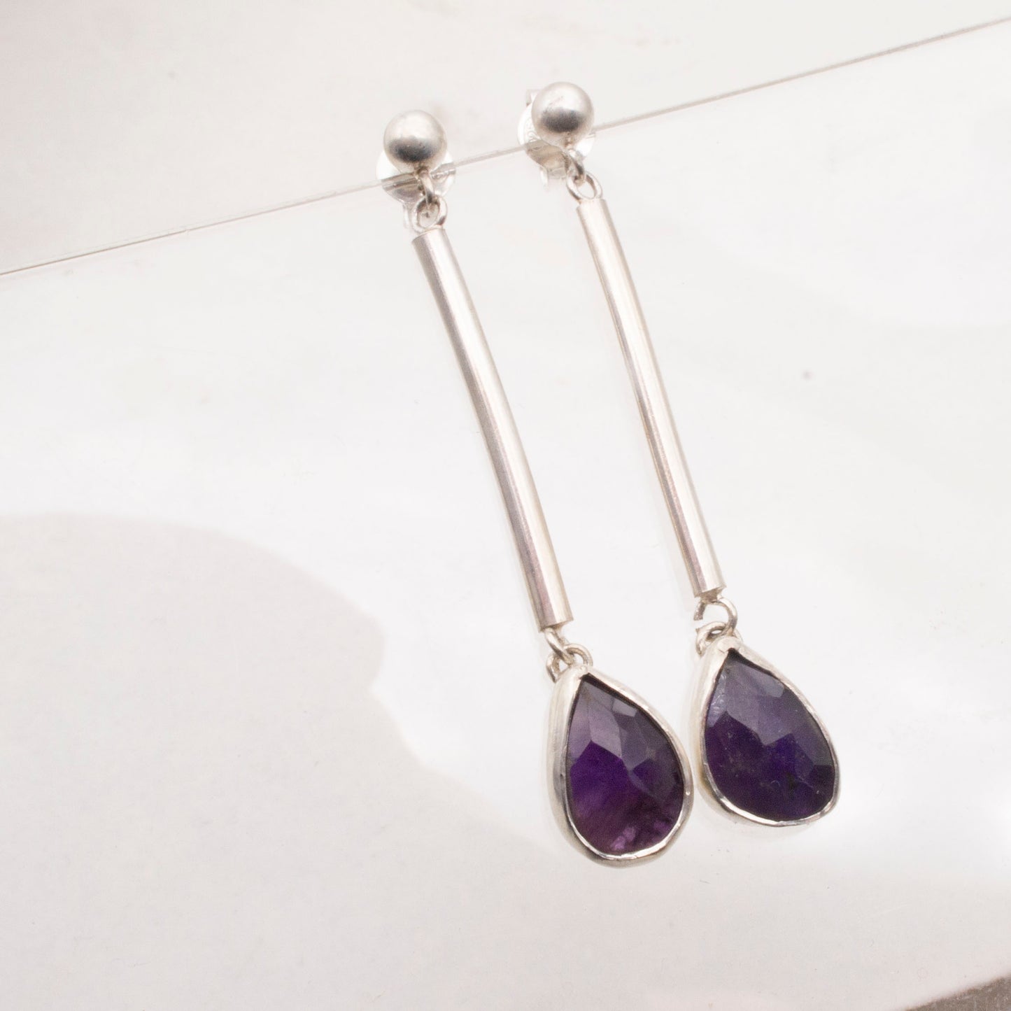 Amethyst freeform dangle earrings in sterling silver