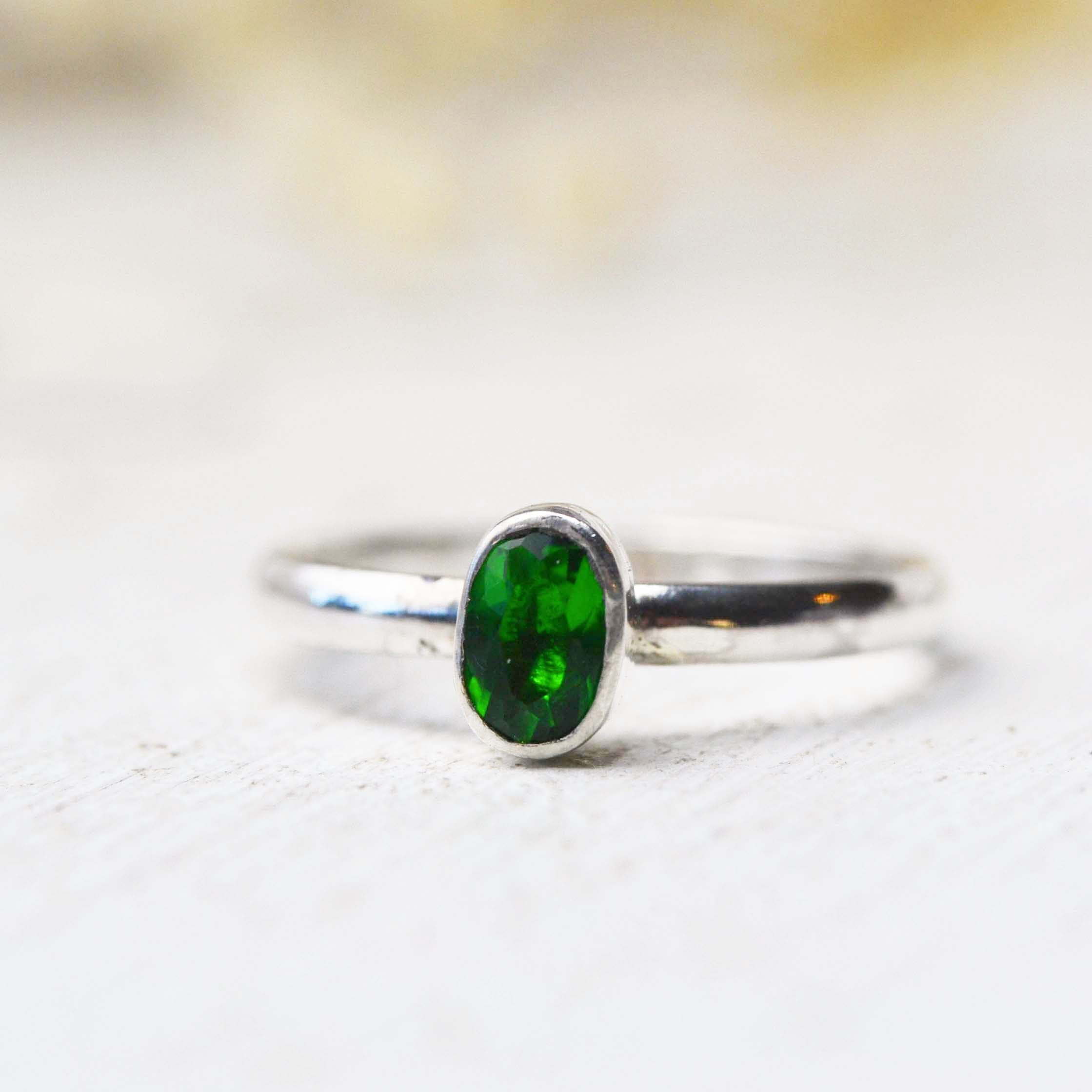 Green Emerald Ring Sterling selling Silver Multi-Stone Ring Round Cut May Birthstone Floral Ring